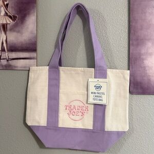 Trader Joe’s mini pastel canvas tote bag new cream/lavender